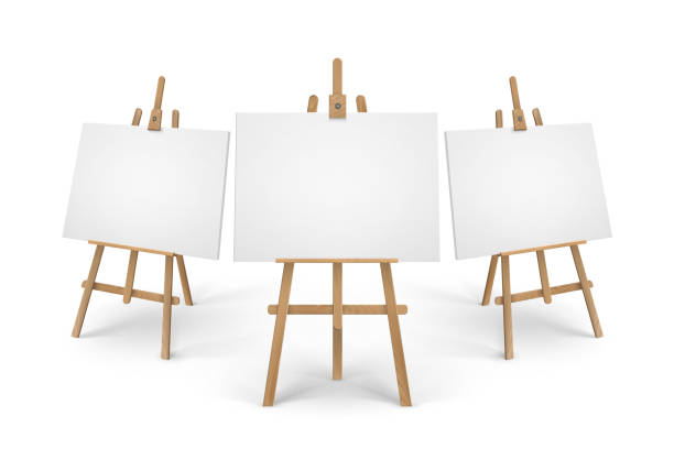 istock Vector Set of Brown Sienna Wooden Easels with Mock Up Empty Blank Canvases Isolated on Background 1274689431