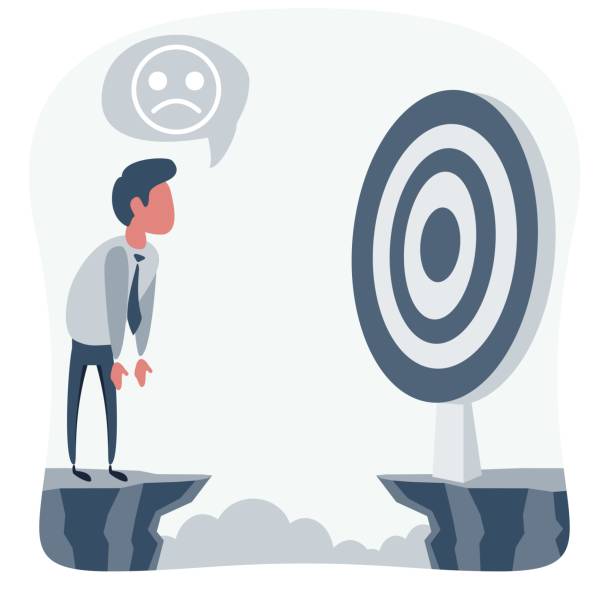 istock Businessman in front of a gap and looking for the target. Goal achievement concept. Vector illustration 1274699820