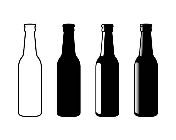 illustrations, cliparts, dessins animés et icônes de icône vectorielle de bouteille de bière. symbole de boisson de soude de limonade. panneau de bar ou de pub. logo de la brasserie et du restaurant. silhouette noire isolée sur le fond blanc. - bouteille de bière