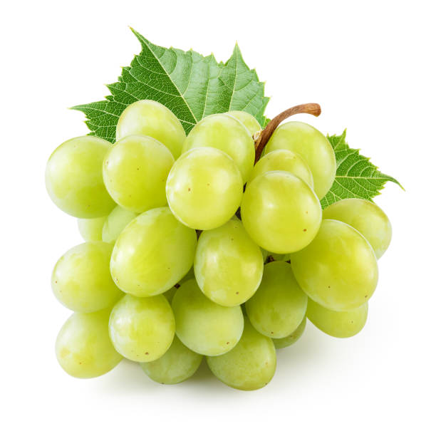 istock Grape with leaves on white. Green grape isolate. Grapes isolated on white. Full depth of field. 1274726927