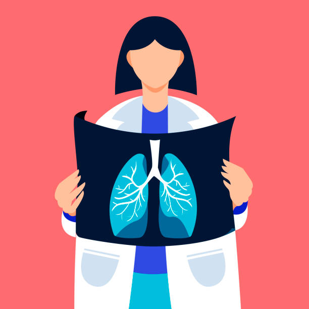 Doctor holding lungs xray vector illustration. Medical checkup banner in flat cartoon style. Healthcare background. radiology doctor stock illustrations