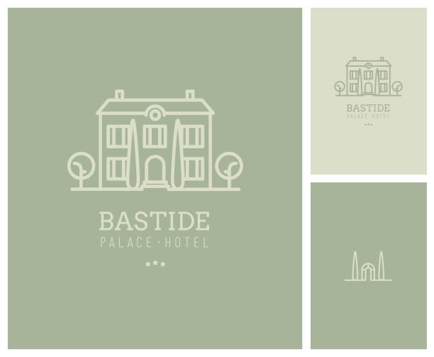 Provence icons, symbols visual identity for guest house, hotel, bastide, farmhouse, mill in Provence cicada stock illustrations