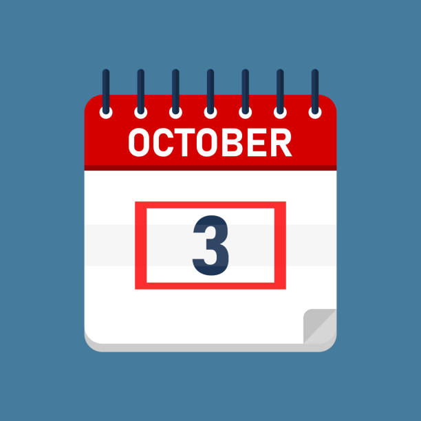 October 3 Daily Calendar Daily calendar isolated on blue background with red square. Mark the date, holiday, important date, special date. 2026 2021 stock illustrations