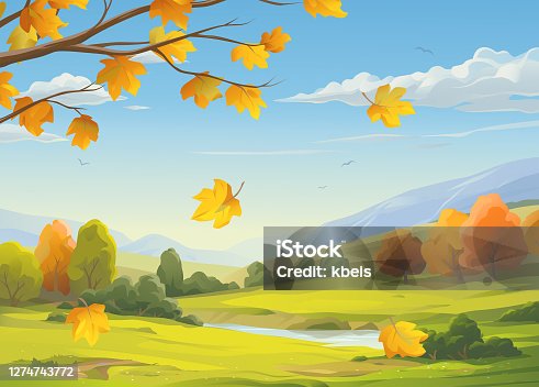 istock Falling Leaves In Autumn Landscape 1274743772