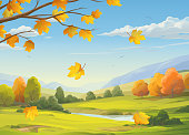 istock Falling Leaves In Autumn Landscape 1274743772