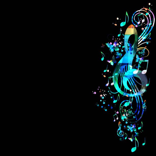 istock Music promotional poster with G-clef and musical notes vector illustration. Artistic abstract background with musical notes for live concert events, music festivals and shows, party flyer template 1274747432