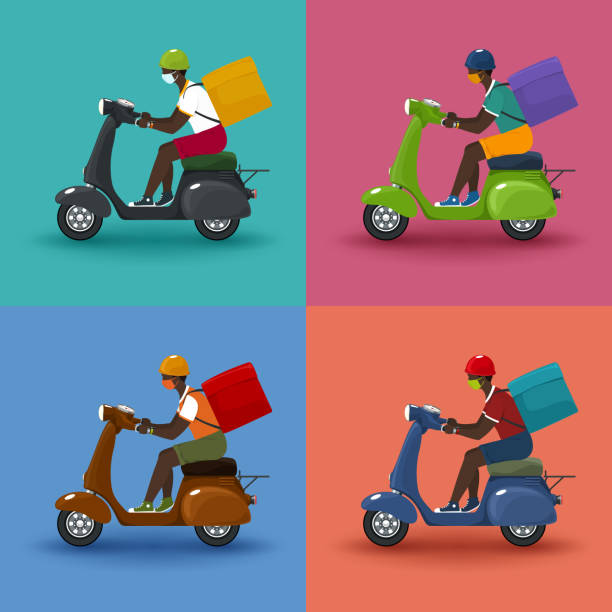 istock Set of vintage scooters with boxes for delivery 1274748449