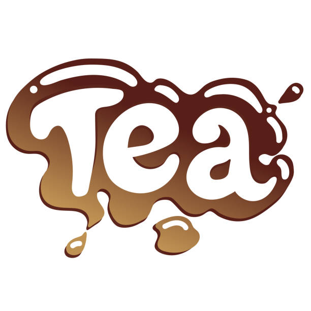 ilustraciones, imágenes clip art, dibujos animados e iconos de stock de logotipo de la palabra de té con línea. silueta, mancha, mancha de té derramado. vector. - tea stain