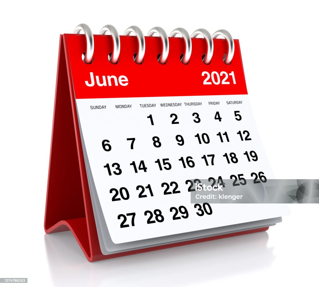 June 2021 Calendar June 2021 Calendar. Isolated on White Background. 3D Illustration Calendar Stock Photo
