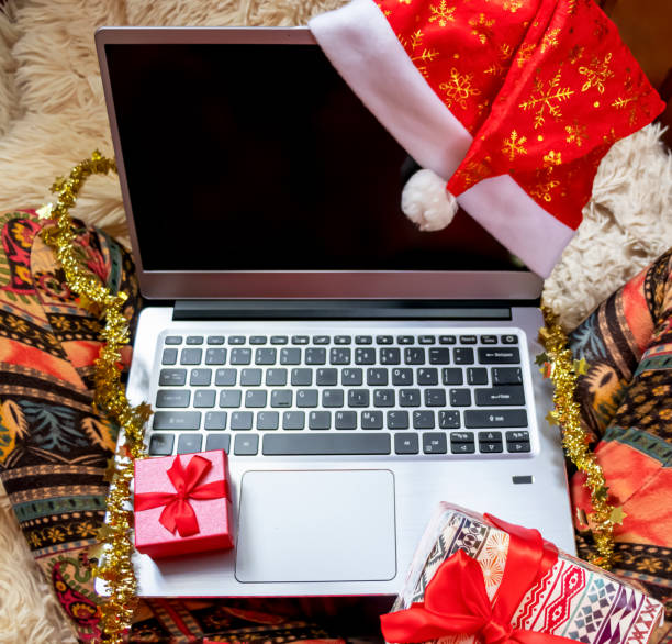 istock Christmas online shopping top view. 1274808938