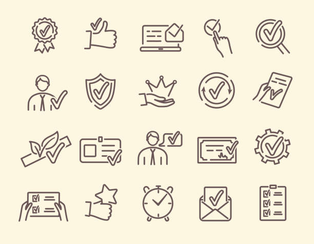 Vector set of linear icons related to approvement Approval, endorsement, acceptance, approvement concept. Vector set of linear icons related to accreditation, quality check and affirmation. Pictograms and infographics design elements straight talk stock illustrations