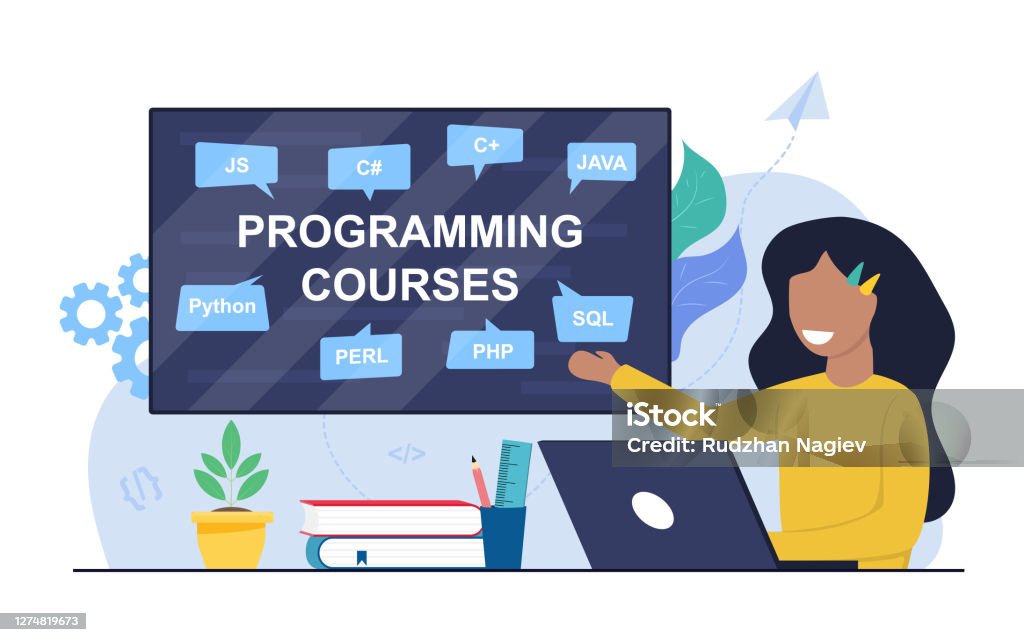 Learn Programmin Image Young Woman Giving Programming Courses Stock Illustration - Download ...