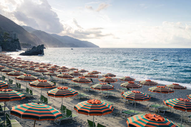 istock Italian riviera beach with umbrellas 1274822526