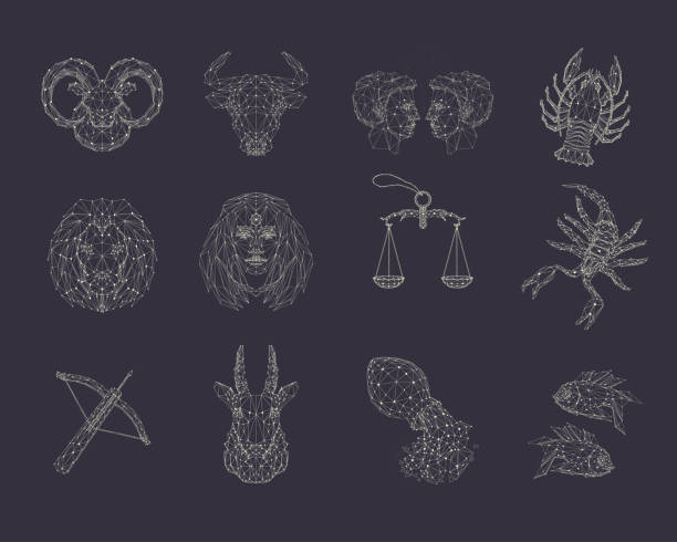 vektorsatz von tierkreiszeichen. sternzeichen-konstellationen. astrologisches horoskop. - waage tattoo stock-grafiken, -clipart, -cartoons und -symbole