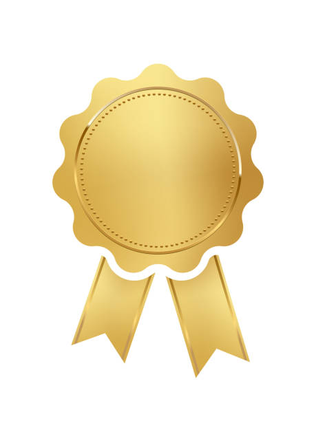 istock Golden stamp with ribbons isolated on white background. Luxury seal. Vector design element 1274828179