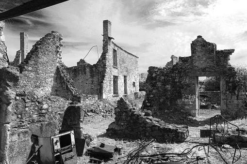 Remains of part of the village of Oradour sur Glane after the fire caused by the Nazis which massacred many innocent people