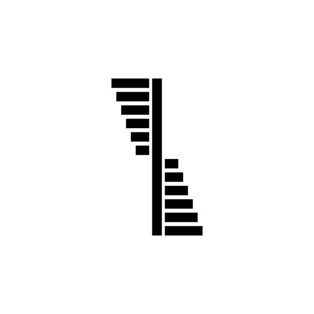 ilustraciones, imágenes clip art, dibujos animados e iconos de stock de símbolo de escaleras espirales, pasos alrededor del soporte central en un círculo, icono de escalera. - black ladder white staircase