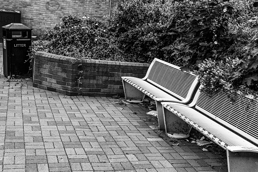 Bench outside on the street.