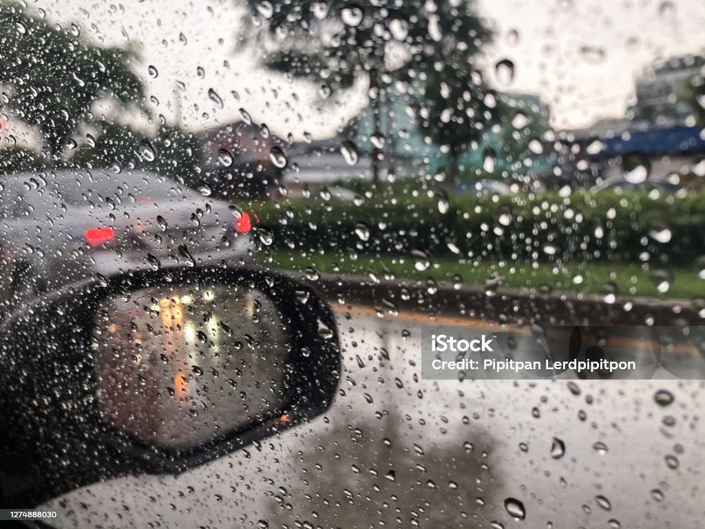 Rain On The Car Window On A Rainy Day Stock Photo - Download Image ...