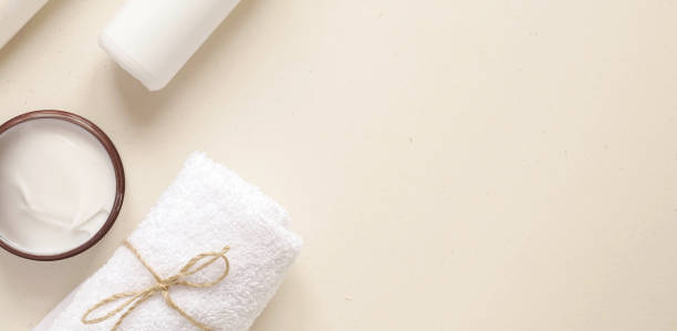 istock care products lotion, soap. bath accessories on bright background, top view, copyspace. Bodycare beauty treatments at home concept, organic products, morning routine 1274894548