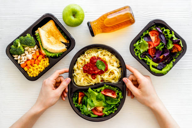 istock Restaurant food delivery. Take away lunch in boxes 1274900507