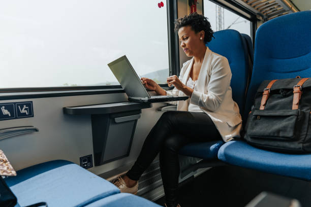 istock Businesswoman using a laptop on the train 1274939351