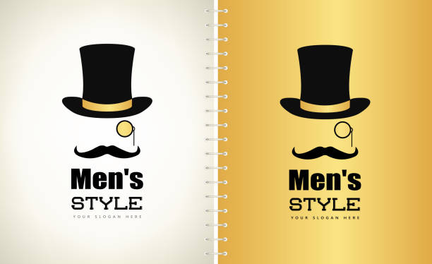 ilustraciones, imágenes clip art, dibujos animados e iconos de stock de diseño vectorial de estilo masculino. sombrero de copa, monóculo y bigote. - monocle