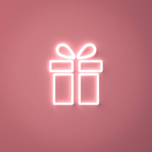 istock Neon light present box or gift icon on pink pastel color wall background with shadow 1274939422