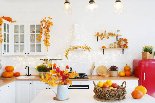istock Thanksgiving with fruits and vegetables on table in autumn kitchen 1274966340