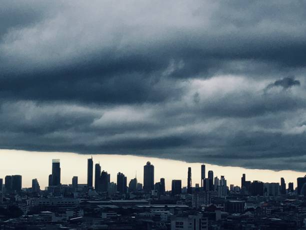 istock City in the raining cloud sky 1274966968