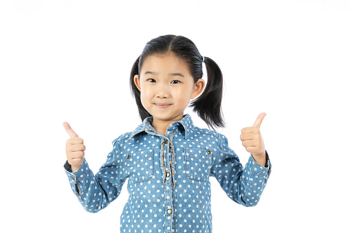 Little Girl Thumbs Up on White Background