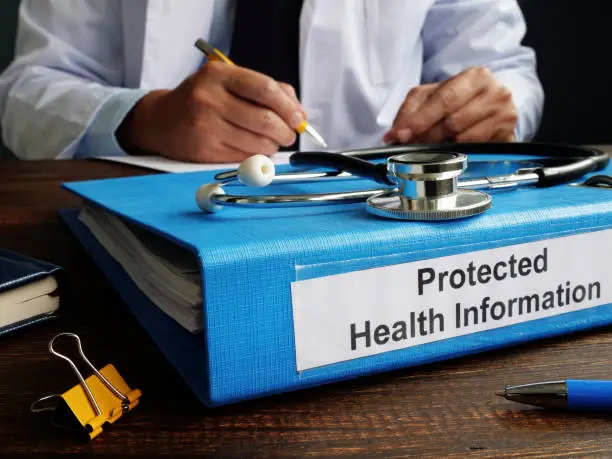 Photo of Folder with protected health information PHI as part of HIPAA rules.