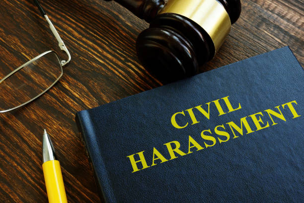 istock Civil harassment book with dark wooden gavel. 1274991884