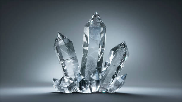 Crystal Rock - Quartz Set of Rock Cristals on dark Background - Quartz crystal stock pictures, royalty-free photos & images