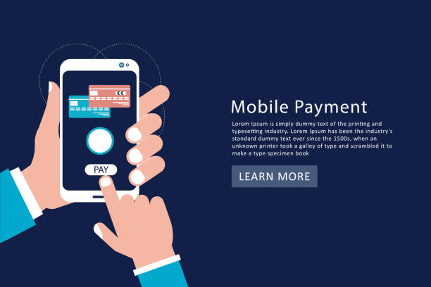 istock Pay by credit card via electronic wallet wirelessly on phone. New mobile banking app and e-payment vector illustration. Hand with smartphone online banking 1275032699