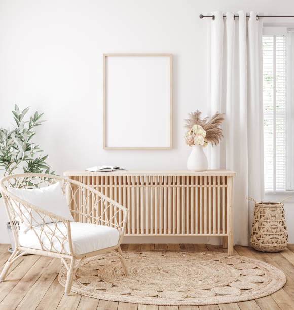 Mockup frame in farmhouse living room interior