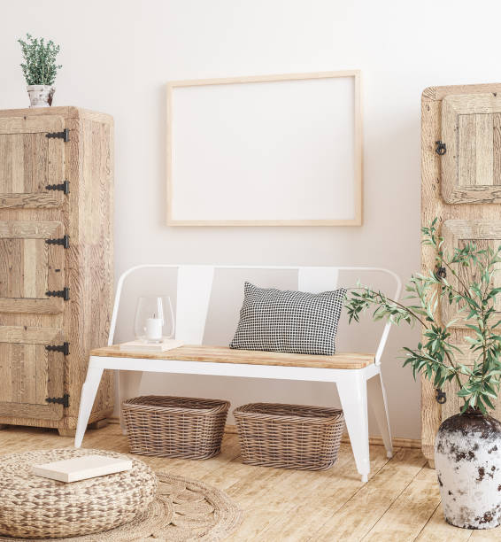 istock Mockup frame in farmhouse living room interior 1275039258