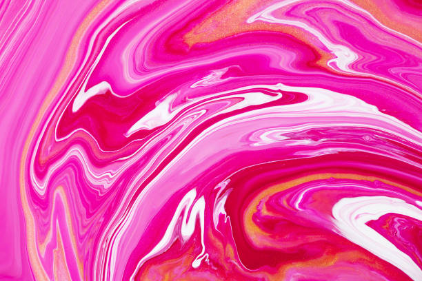 istock Fluid art texture. Backdrop with abstract iridescent paint effect. Liquid acrylic artwork with flows and splashes. Mixed paints for background or poster. Golden, white and pink overflowing colors. 1275055573