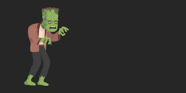 ilustrações, clipart, desenhos animados e ícones de monstro verde assustador - frankenstein. feliz dia das bruxas. banner com lugar para texto - frankenstein