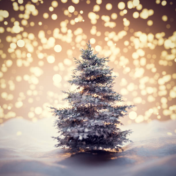 istock Christmas tree on snow. Glitter lights 1275082928