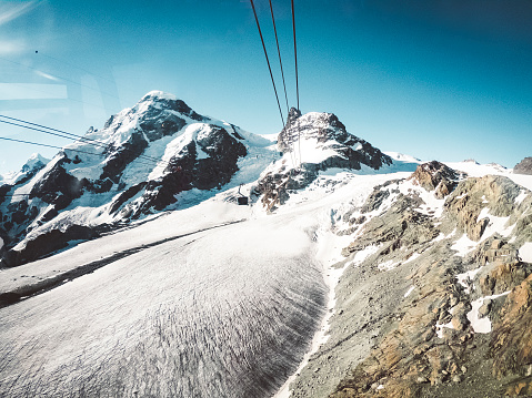 View from the cable car to klein Matterhorn on 3883m, Zermatt, Switzerland.