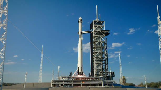 istock Shot of a Launch Pad Complex: Successful Rocket Launching with Crew on a Space Exploration Mission. Flying Spaceship Blasts Flames and Smoke on a Take-Off. Humanity in Space, Conquering Universe. 1275107349