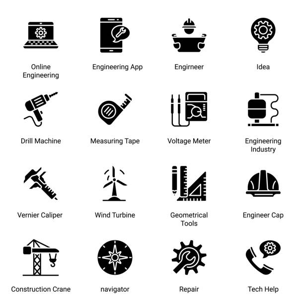 Engineering Engineering glyph Icons - Vectors vernier calliper stock illustrations