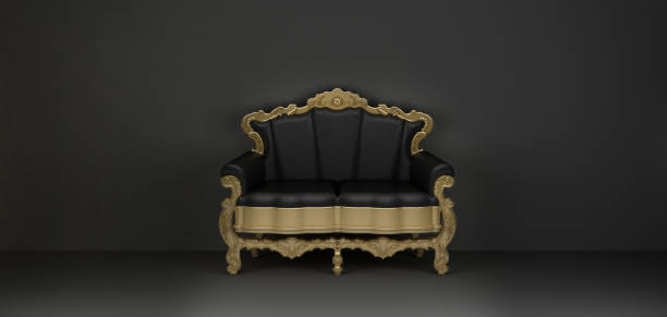 istock luxury black leather two-seater sofa with gold frame 1275136275
