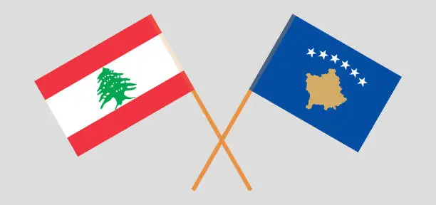 Vector illustration of Crossed flags of Lebanon and Kosovo