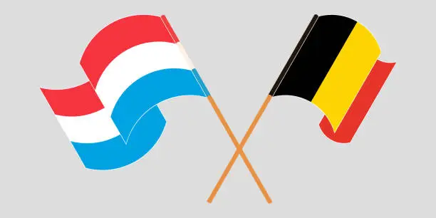Vector illustration of Crossed and waving flags of Luxembourg and Belgium