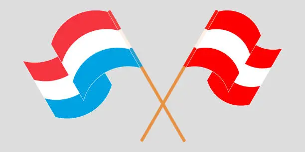 Vector illustration of Crossed and waving flags of Luxembourg and Austria