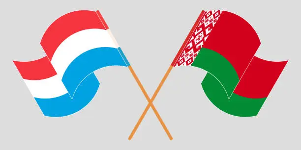 Vector illustration of Crossed and waving flags of Luxembourg and Belarus