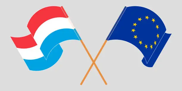 Vector illustration of Crossed and waving flags of Luxembourg and the EU