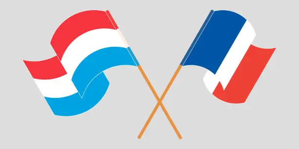 Vector illustration of Crossed and waving flags of Luxembourg and France